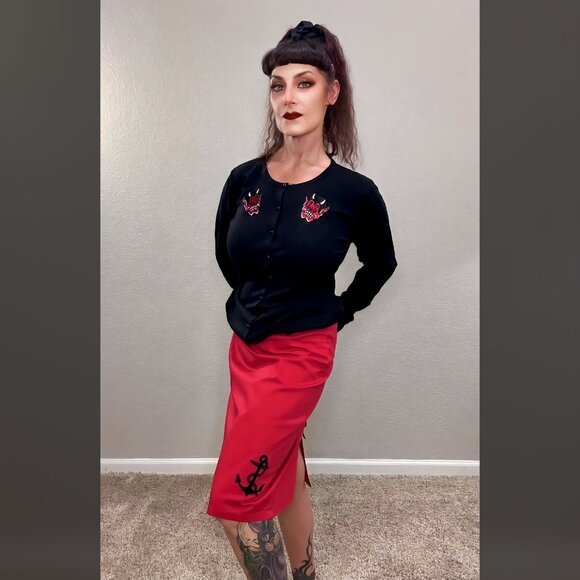 Sourpuss Dresses & Skirts - Red Sourpuss Anchor Pencil Skirt Nautical Retro 50s Rockabilly Pinup XL